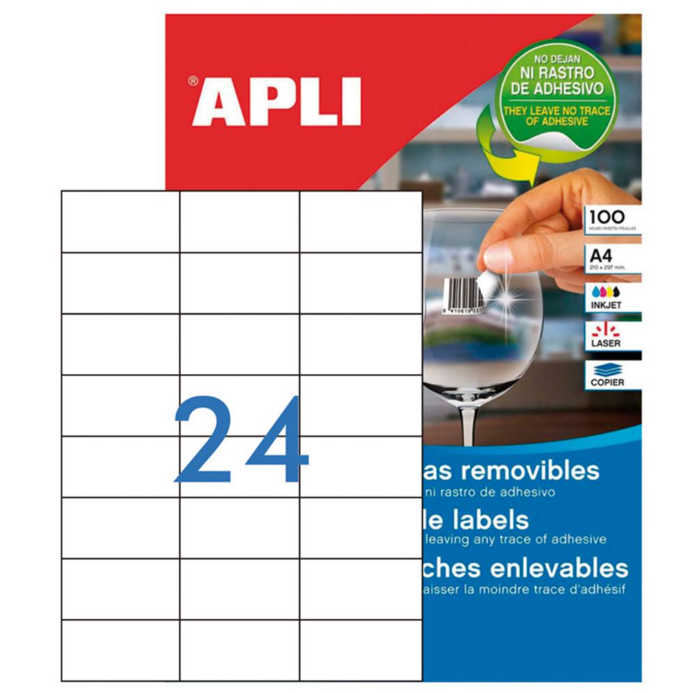 APLI ETIQUETAS BLANCAS REMOVIBLES 64,6 X 33,8 MM | 100 HOJAS (2.400 ETIQUETAS)