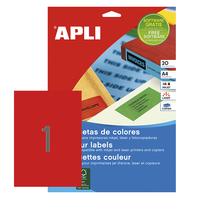 APLI ETIQUETAS ROJAS PERMANENTES 210 X 297 MM | 20 HOJAS (20 ETIQUETAS)