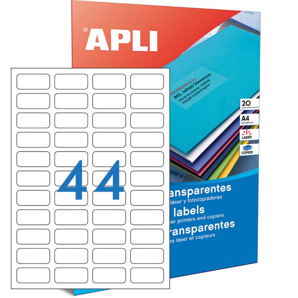 APLI ETIQUETAS TRANSLÚCIDAS RESISTENTES A LA INTEMPERIE 48,5 X 25,4 MM | 20 HOJAS (880 ETIQUETAS)
