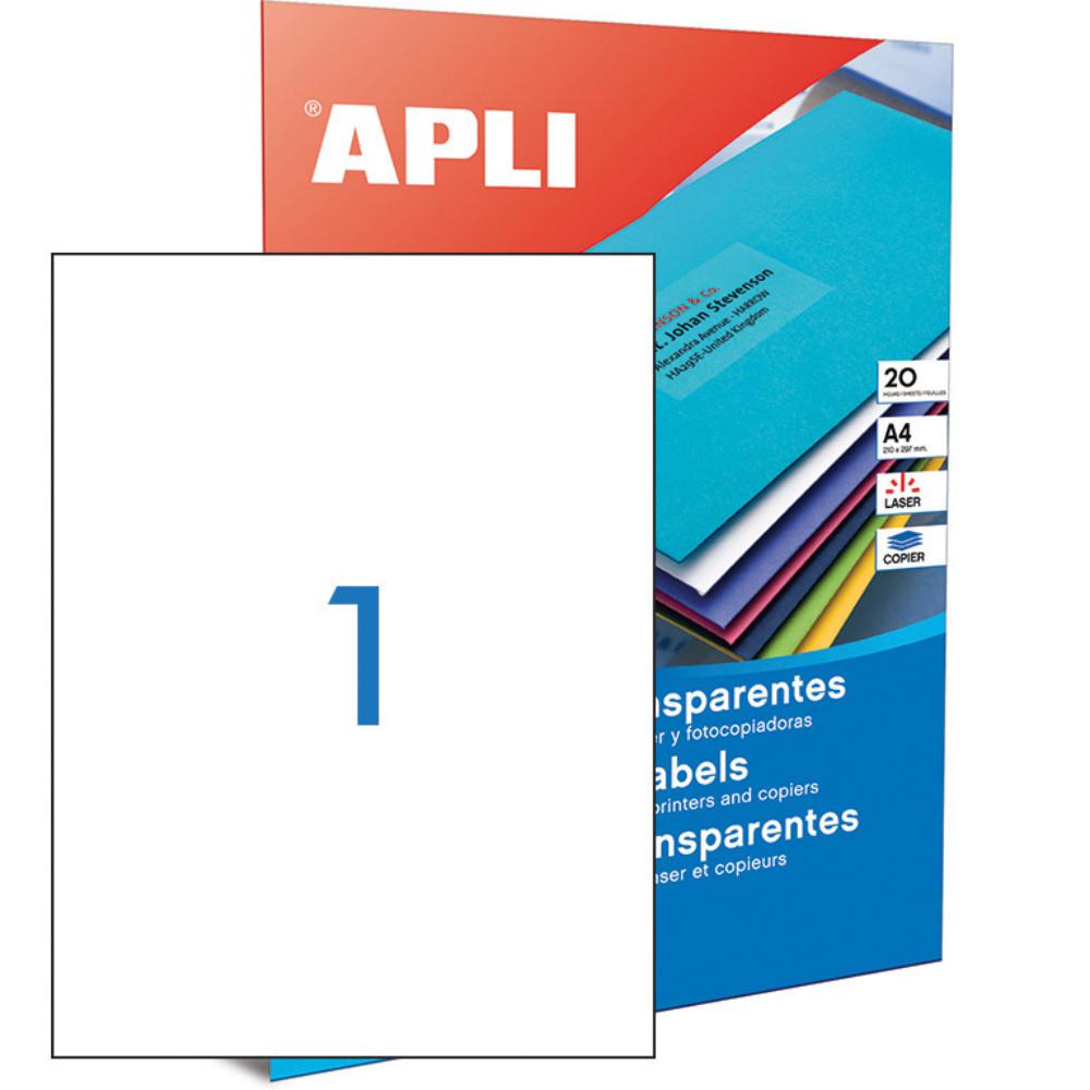 APLI ETIQUETAS TRANSLÚCIDAS RESISTENTES INTEMPERIE 210X297MM 20 HOJAS