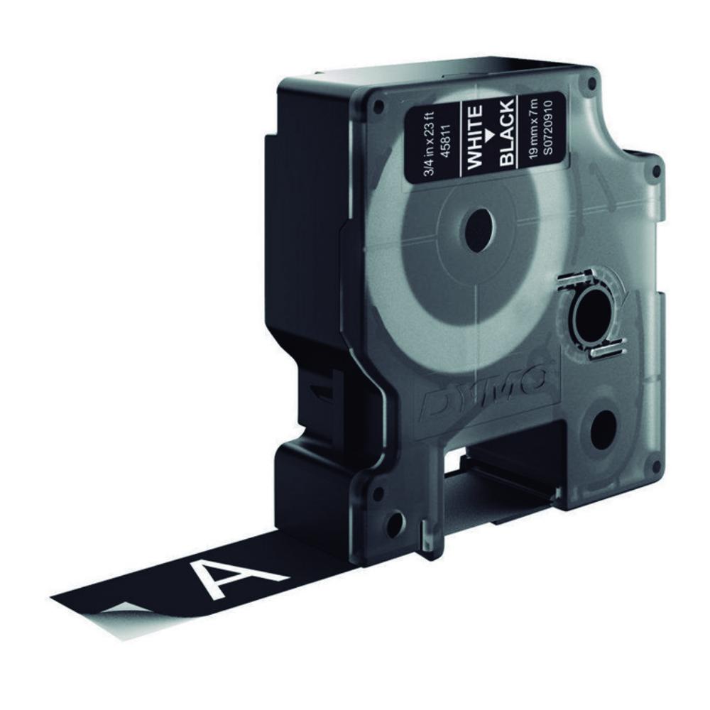 CINTA DYMO D1 19 MM × 7 M · BLANCO/NEGRO · TRANSFERENCIA TÉRMICA · PET (POLIÉSTER) · ADHESIVO PERMANENTE