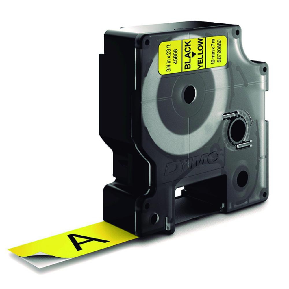 CINTA DYMO D1 19 MM × 7 M · NEGRO/AMARILLO · TRANSFERENCIA TÉRMICA · PET (POLIÉSTER) · ADHESIVO PERMANENTE