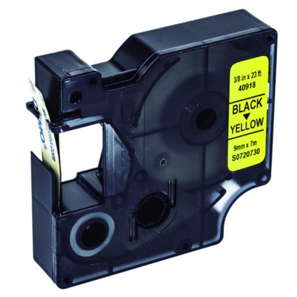 CINTA DYMO D1 9 MM × 7 M · NEGRO/AMARILLO · TRANSFERENCIA TÉRMICA · PET (POLIÉSTER) · ADHESIVO PERMANENTE