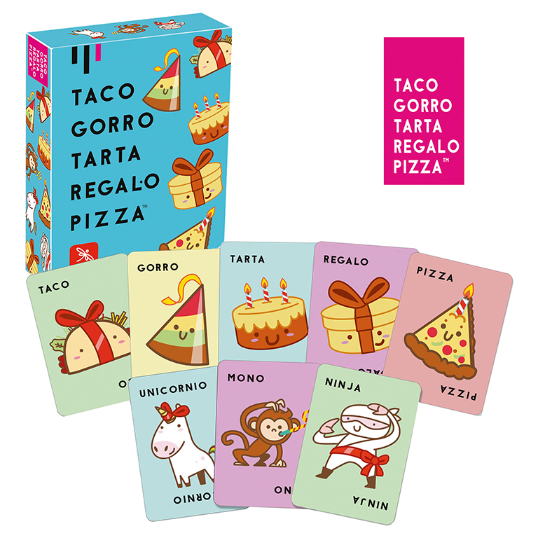 JUEGO LUDILO TACO, GORRO, TARTA, REGALO, PIZZA – JUEGO DE CARTAS DE VELOCIDAD Y HUMOR (+8 AÑOS, 2-20 JUGADORES)