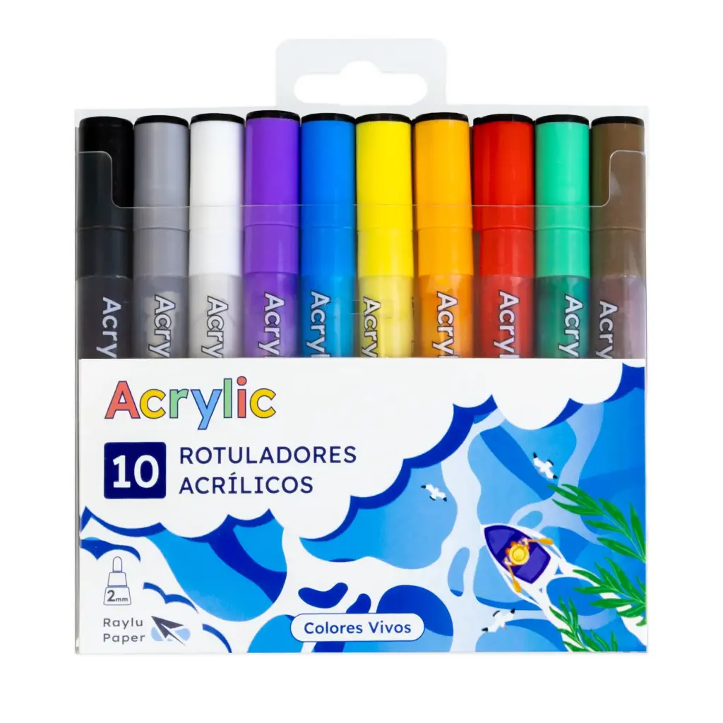 ROTULADOR RAYLU ACRYLIC ESTUCHE 10 COLORES BASICOS 1