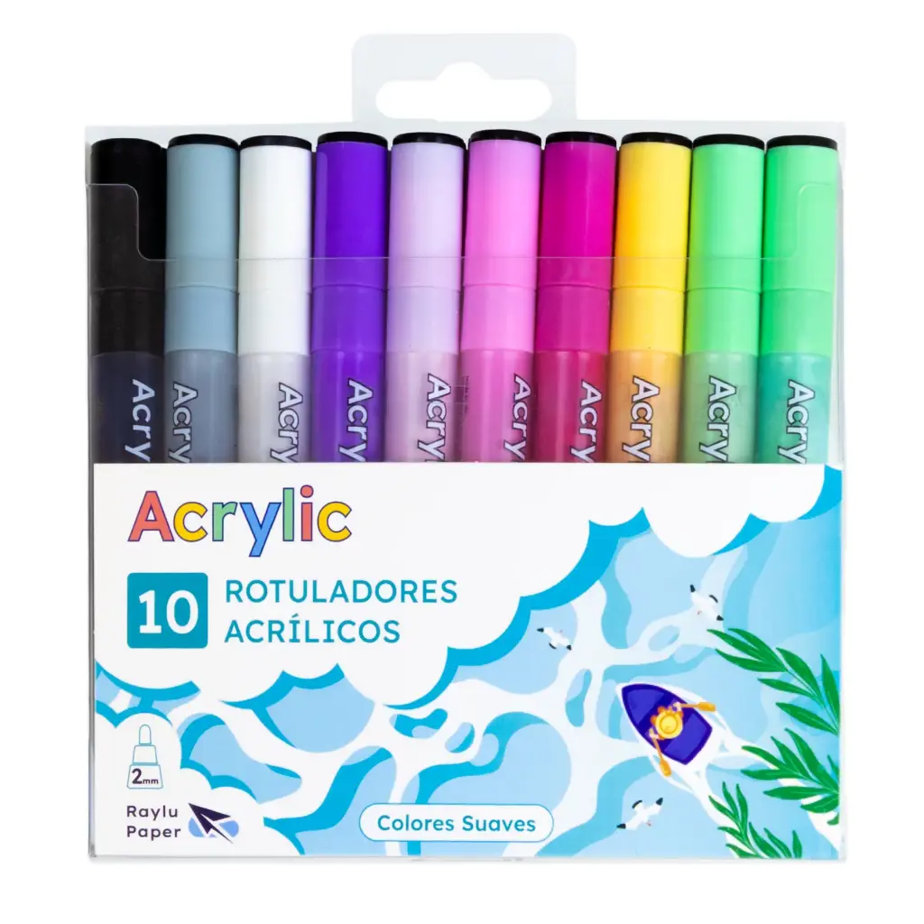 ROTULADOR RAYLU ACRYLIC ESTUCHE 10 COLORES BASICOS 2