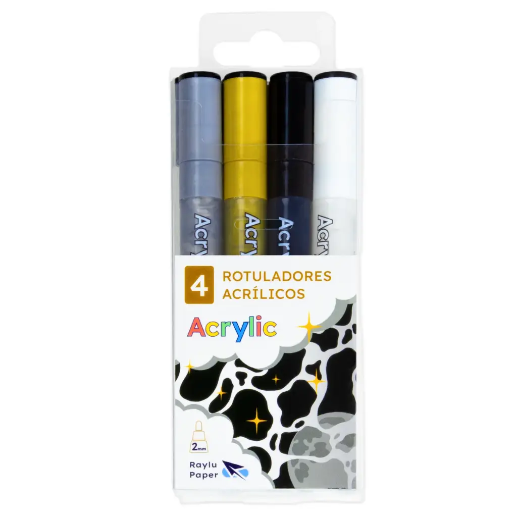 ROTULADOR RAYLU ACRYLIC ESTUCHE 4 COLORES METAL 1
