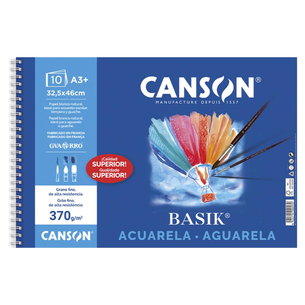 BLOC ACUARELA GUARRO BASIK A3+ ESPIRAL 370 G/M² – 10 HOJAS, PAPEL BLANCO NATURAL LISO (32,5×46 CM)