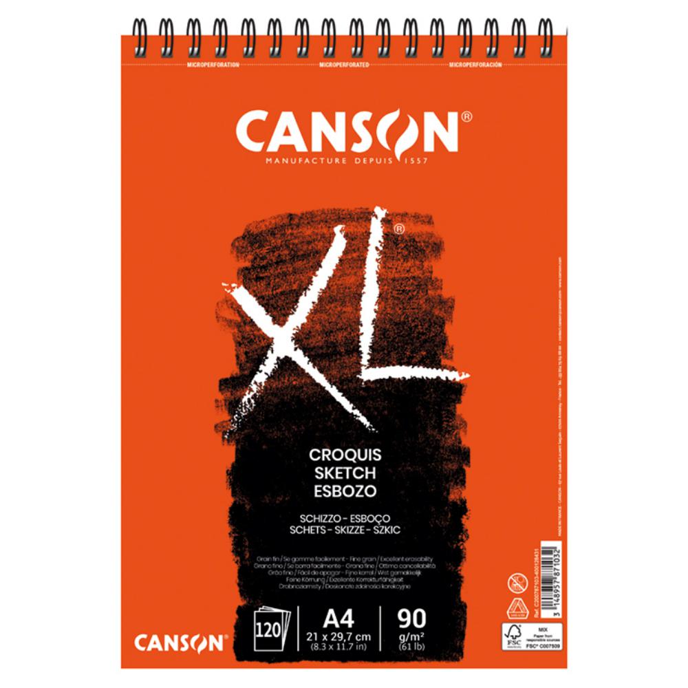 BLOC CROQUIS CANSON XL A4 90 G/M² – 120 HOJAS, ESPIRAL, MICROPERFORADO, PAPEL MARFIL SIN ÁCIDO