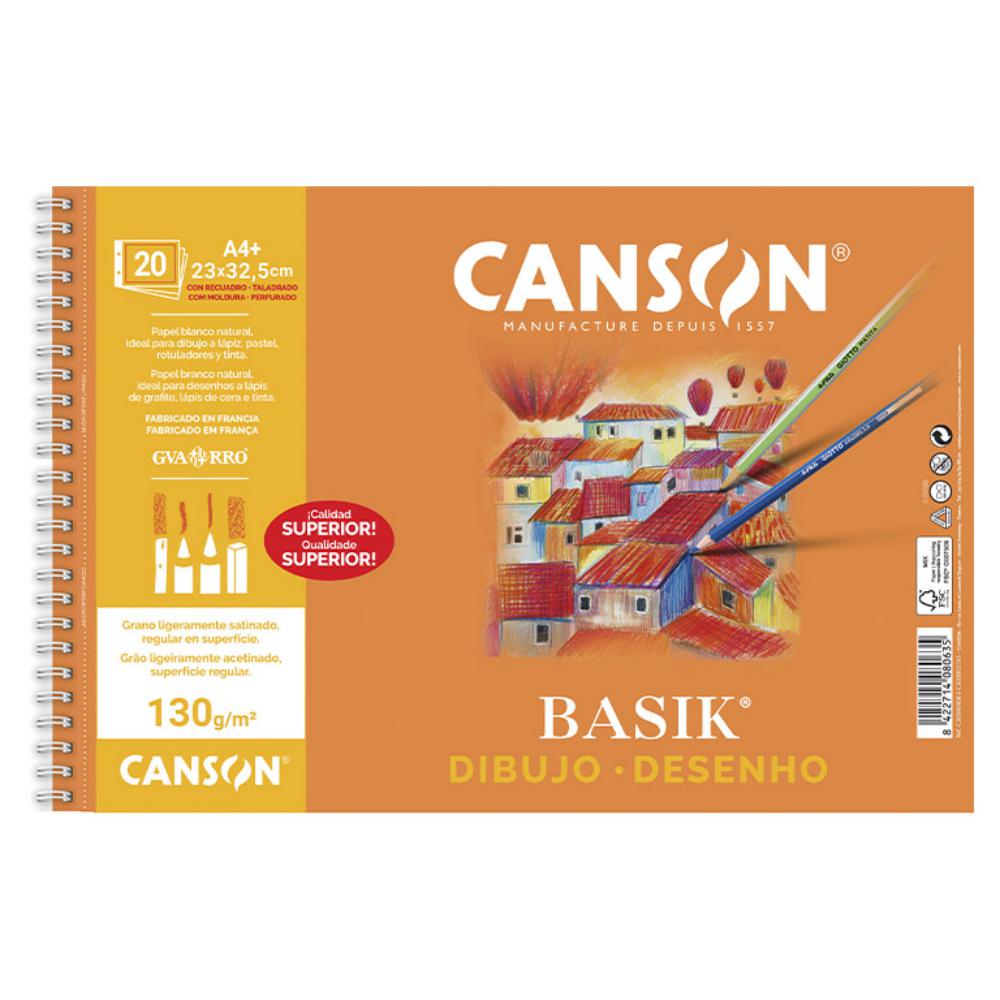 BLOC DIBUJO BASIK GUARRO A4+ ESPIRAL CON RECUADRO – MICROPERFORADO, PAPEL BLANCO (23 × 32,5 CM)