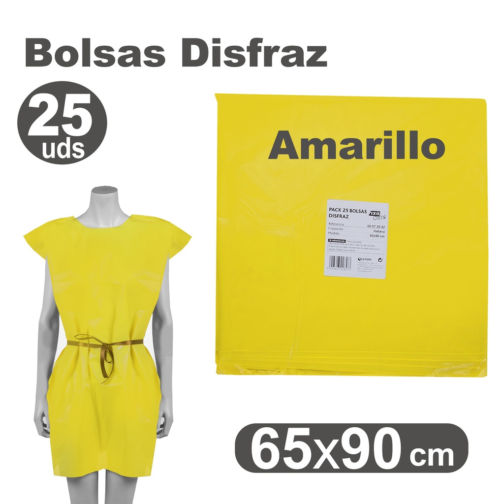 BOLSA DE DISFRAZ AMARILLO 25 UNIDADES 60×90 CM – BOLSAS PARA DISFRACES ESCOLARES Y MANUALIDADES