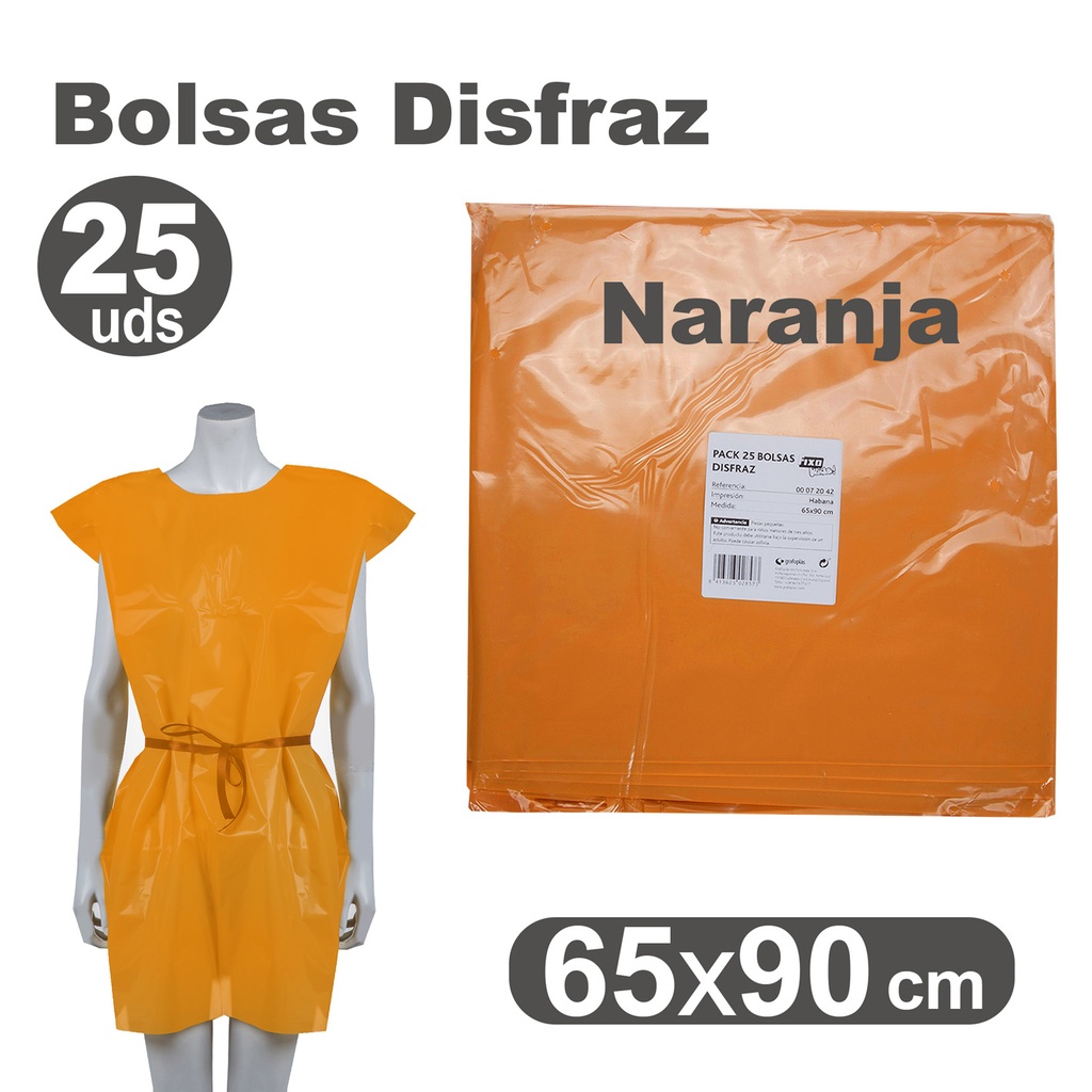 BOLSA DE DISFRAZ NARANJA 25 UNIDADES 60×90 CM – BOLSAS PARA DISFRACES ESCOLARES Y MANUALIDADES