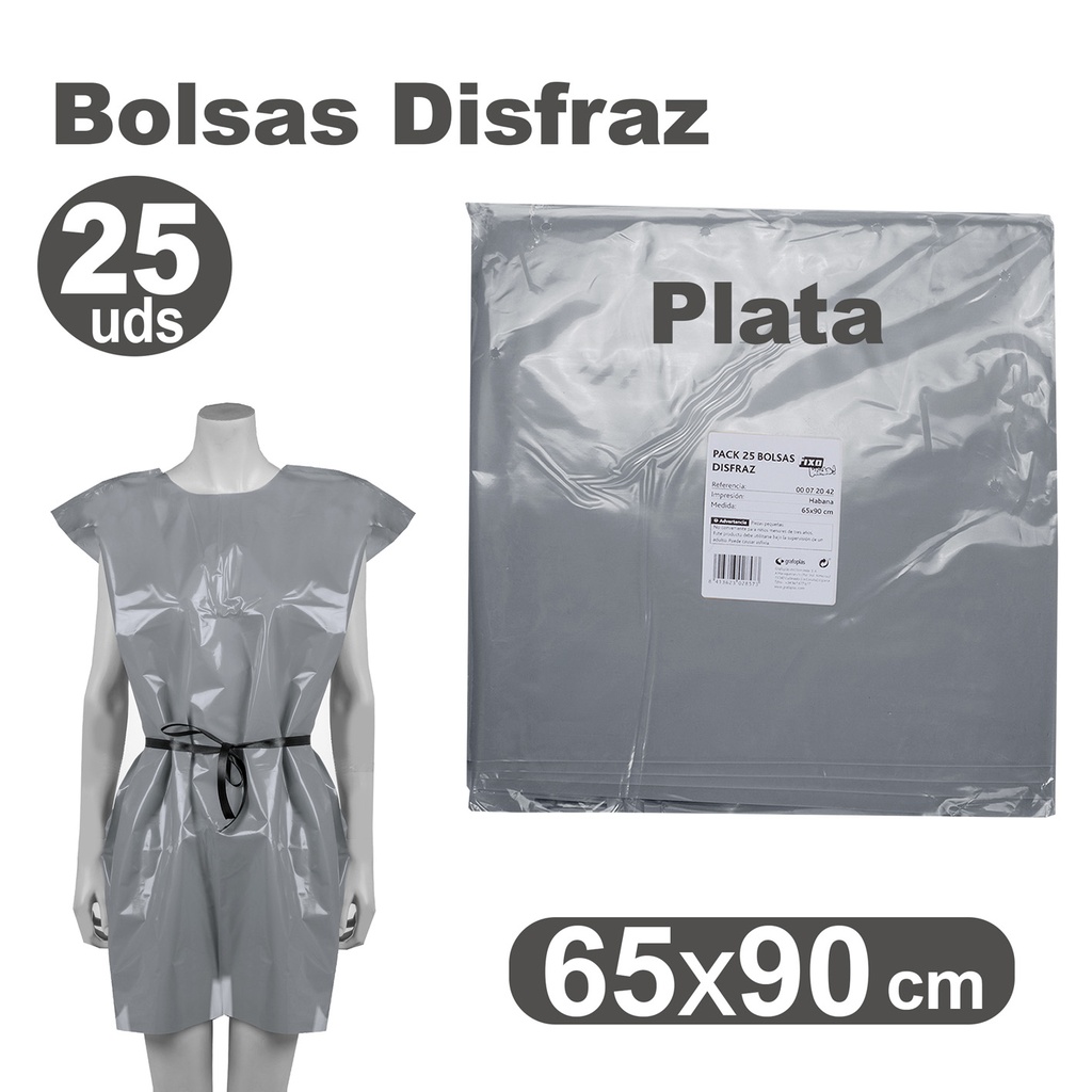 BOLSA DE DISFRAZ PLATA 25 UNIDADES 60×90 CM – BOLSAS PARA DISFRACES ESCOLARES Y MANUALIDADES