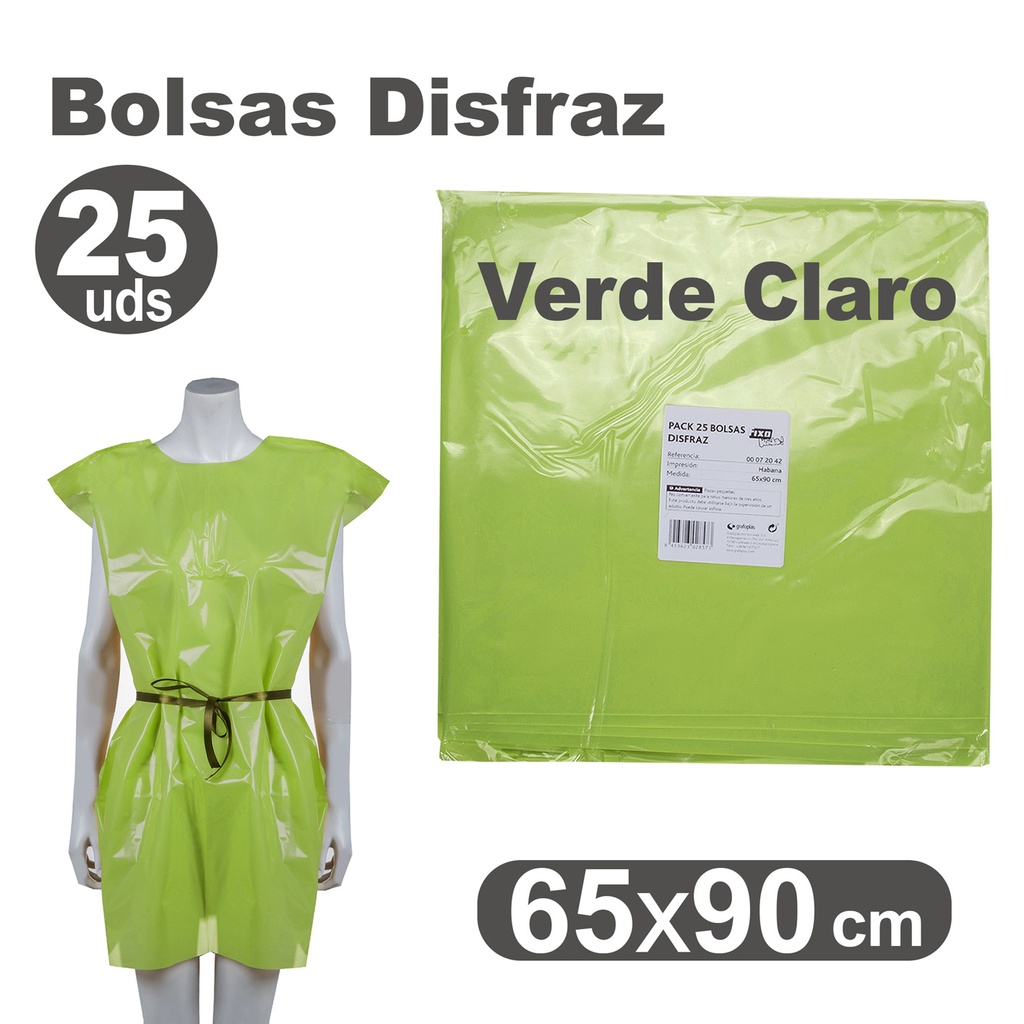 BOLSA DE DISFRAZ VERDE CLARO 25 UNIDADES 60×90 CM – BOLSAS PARA DISFRACES ESCOLARES Y MANUALIDADES