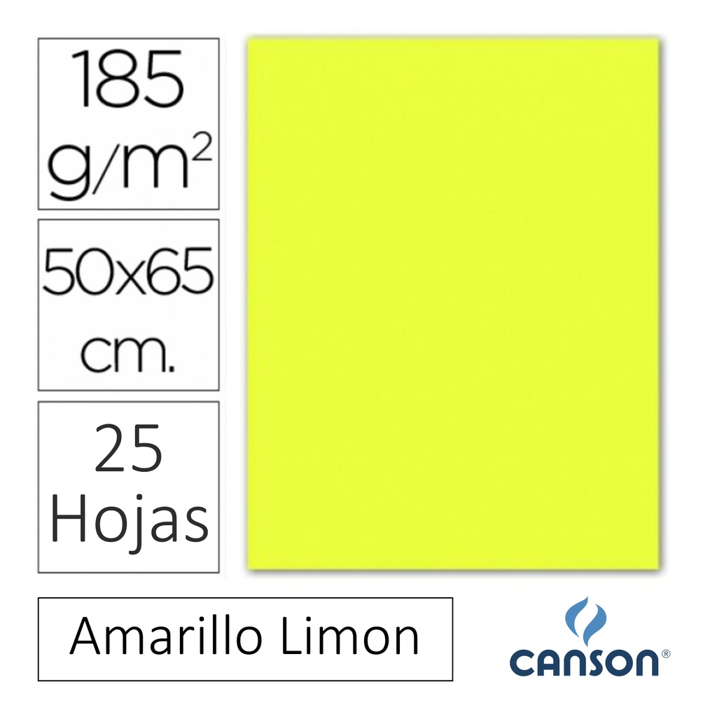 CARTULINA CANSON IRIS  50 × 65 CM 185 GRAMOS – AMARILLO LIMON (PACK 25 HOJAS)