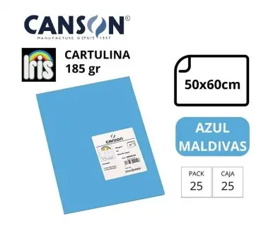 CARTULINA CANSON IRIS  50×65CM 185 GRAMOS AZUL MALDIVAS 