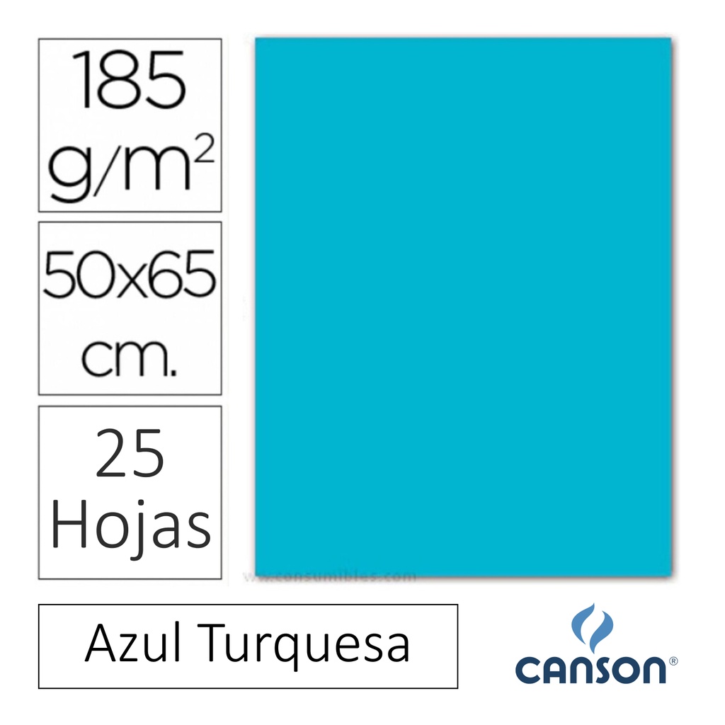 CARTULINA CANSON IRIS  50 × 65 CM 185 GRAMOS – AZUL TURQUESA (PACK 25 HOJAS)
