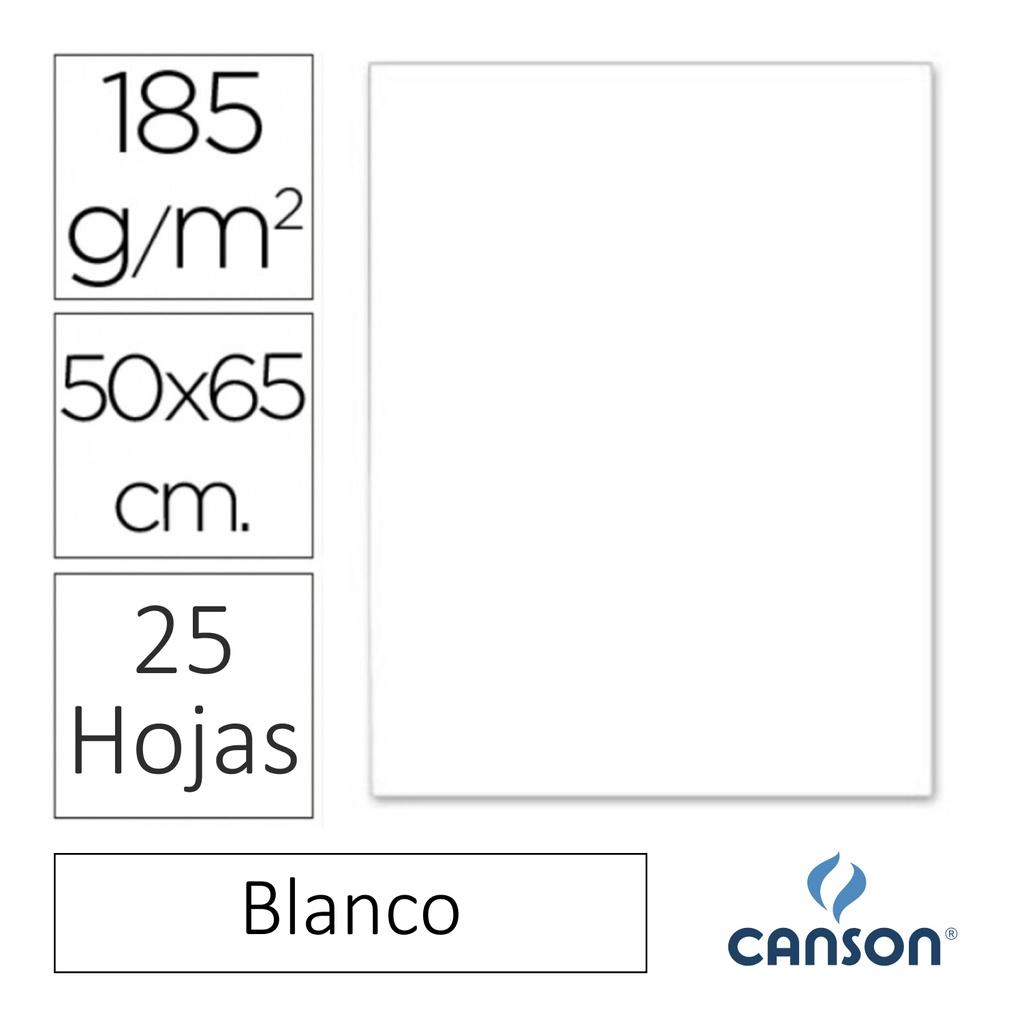 CARTULINA CANSON IRIS  50 × 65 CM 185 GRAMOS – BLANCO (PACK 25 HOJAS)