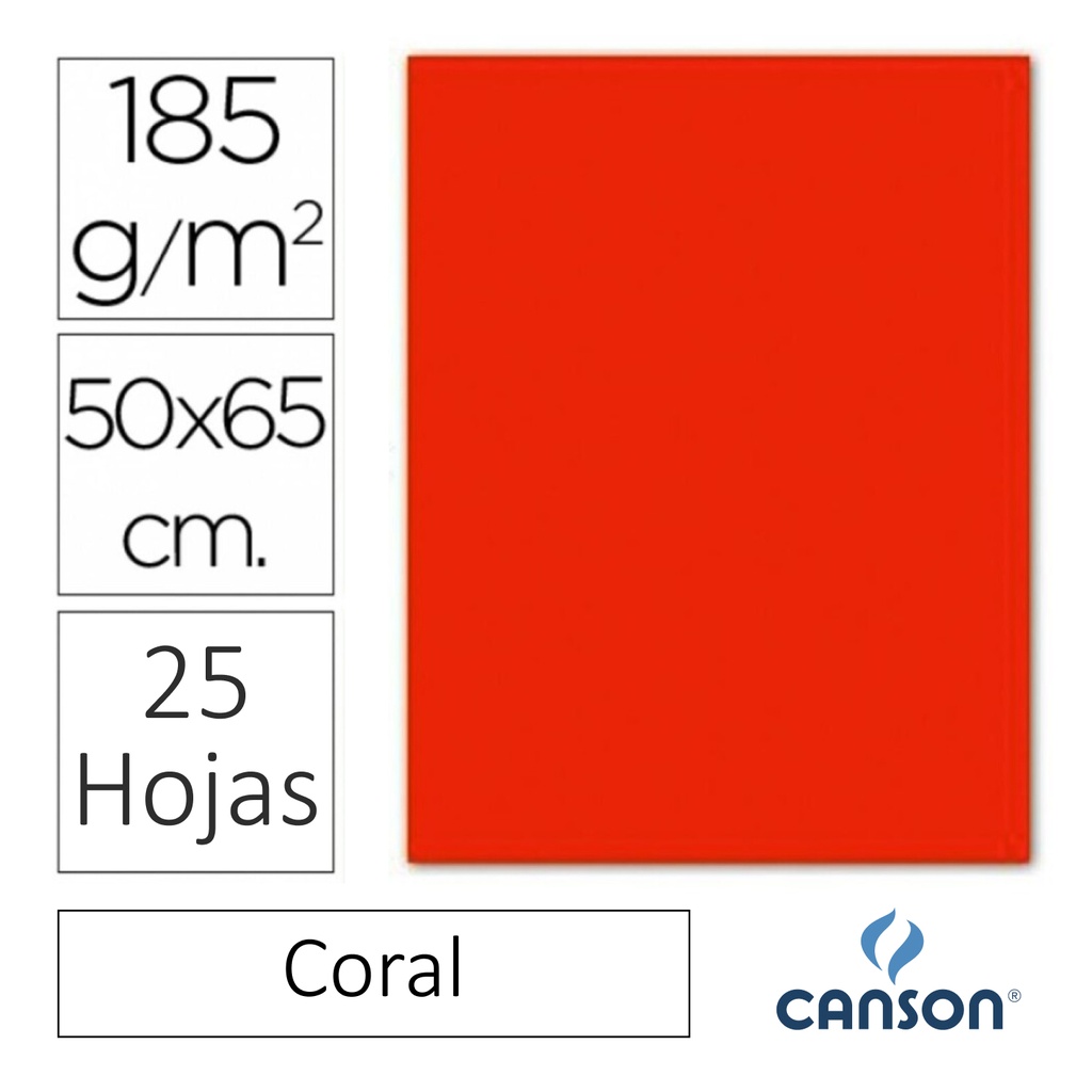 CARTULINA CANSON IRIS  50 × 65 CM 185 GRAMOS – CORAL (PACK 25 HOJAS)