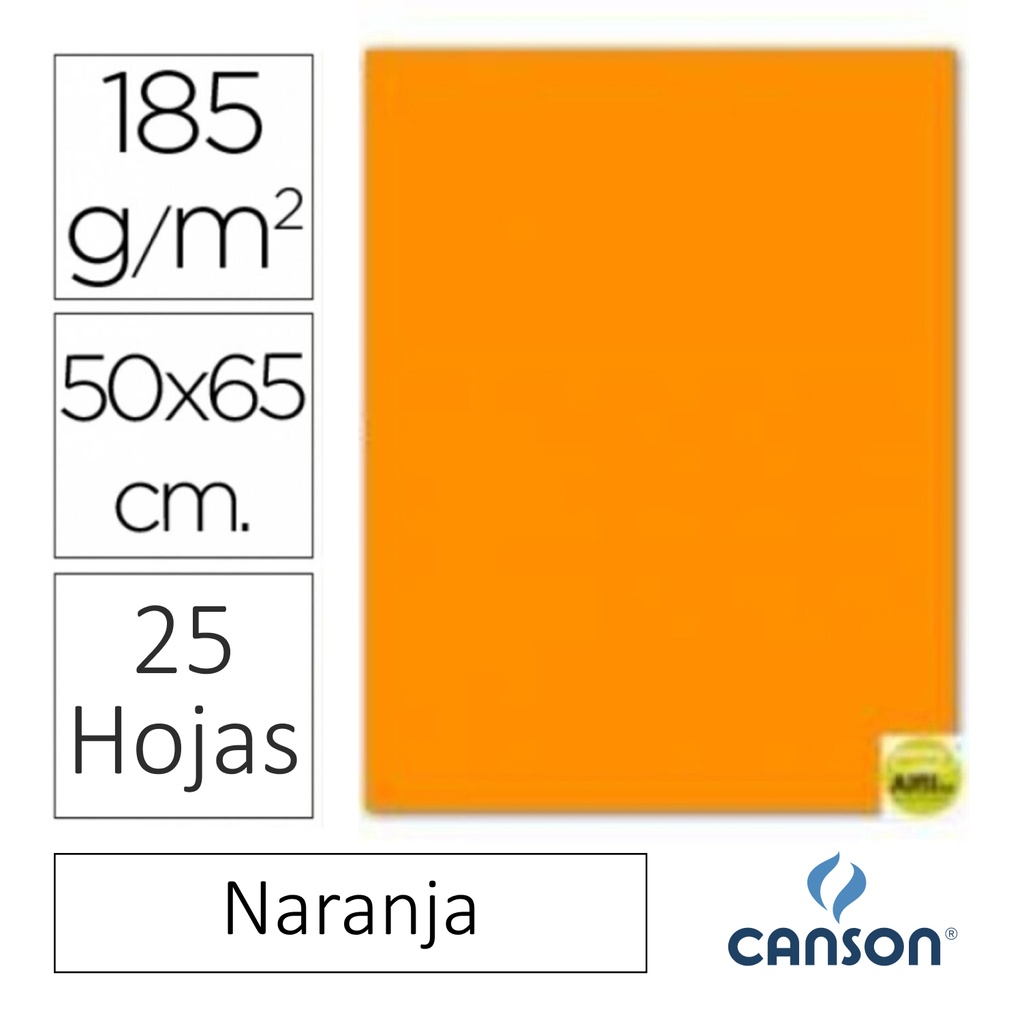 CARTULINA CANSON IRIS  50 × 65 CM 185 GRAMOS – NARANJA (PACK 25 HOJAS)