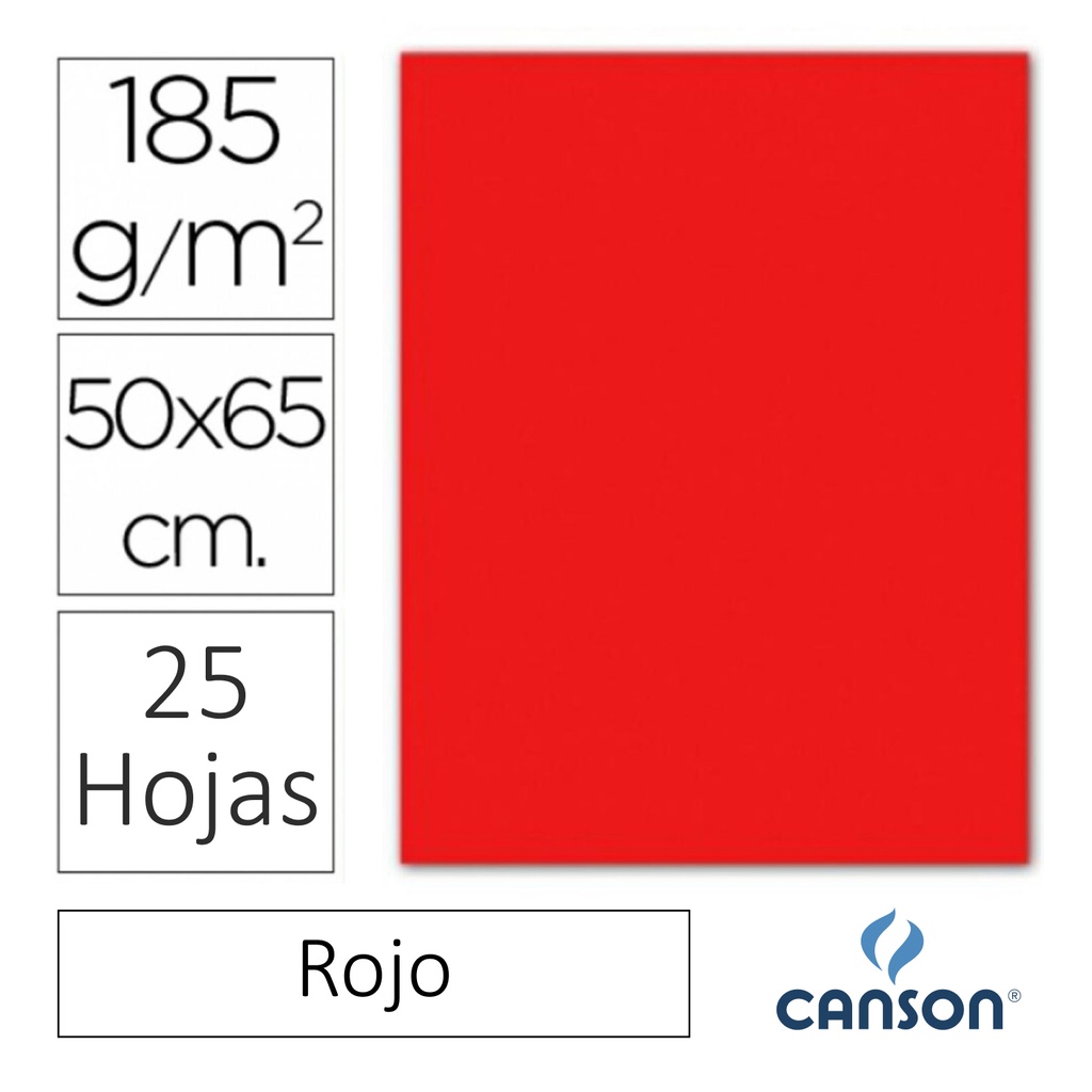 CARTULINA CANSON IRIS  50 × 65 CM 185 GRAMOS – ROJO (PACK 25 HOJAS)
