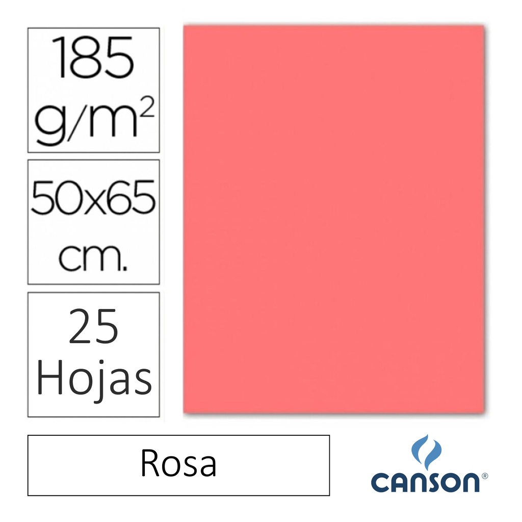 CARTULINA CANSON IRIS  50 × 65 CM 185 GRAMOS – ROSA (PACK 25 HOJAS)