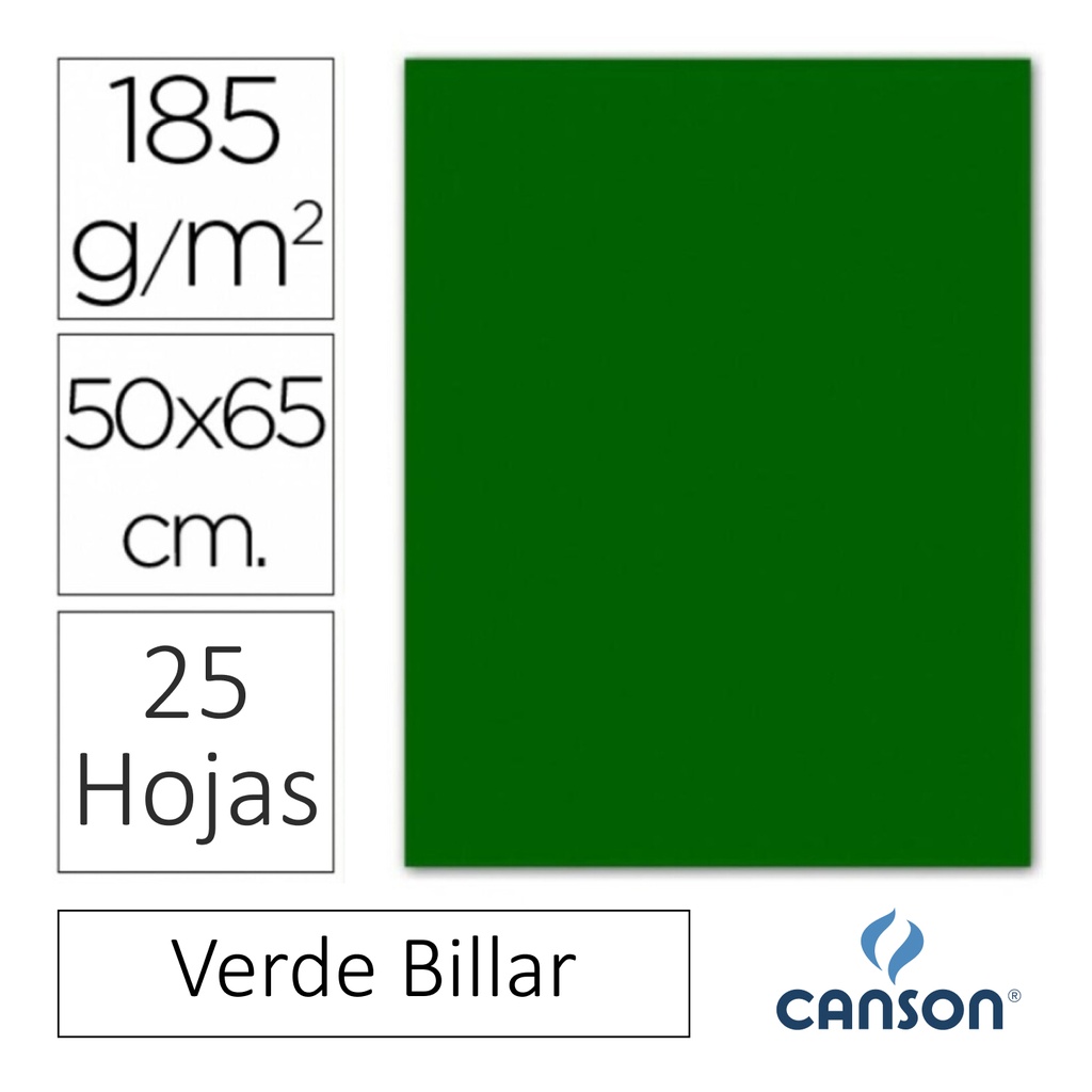 CARTULINA CANSON IRIS  50 × 65 CM 185 GRAMOS – VERDE BILLAR (PACK 25 HOJAS)