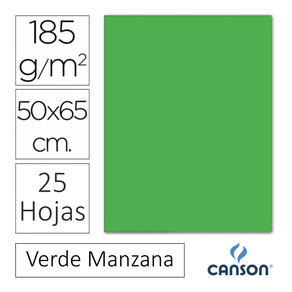 CARTULINA CANSON IRIS  50 × 65 CM 185 GRAMOS – VERDE MANZANA (PACK 25 HOJAS)