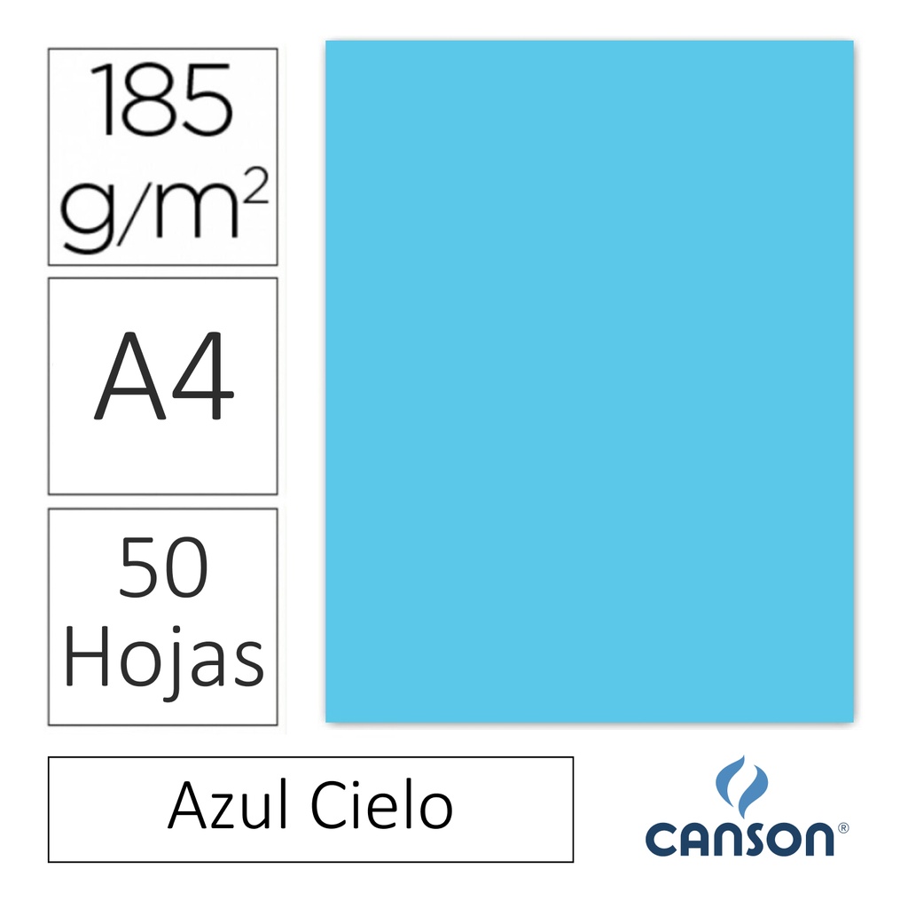 CARTULINA CANSON IRIS A4 185 GRAMOS – AZUL CIELO (PACK 50 HOJAS)