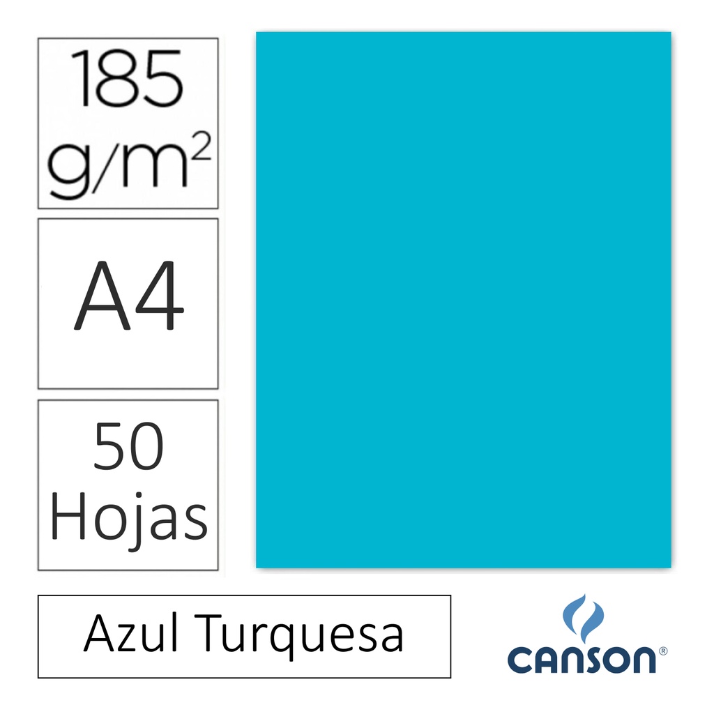 CARTULINA CANSON IRIS A4 185 GRAMOS – AZUL TURQUESA (PACK 50 HOJAS)