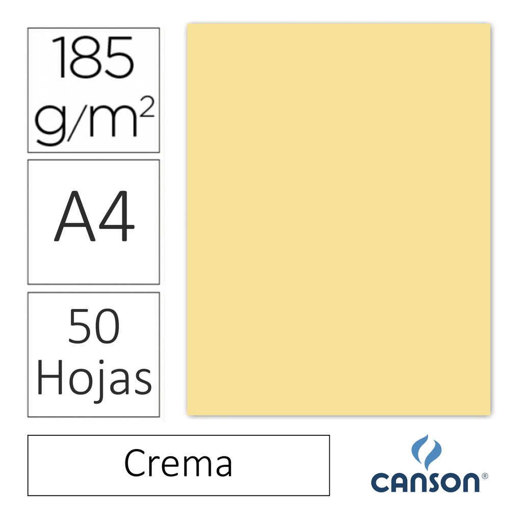 CARTULINA CANSON IRIS A4 185 GRAMOS – CREMA (PACK 50 HOJAS)