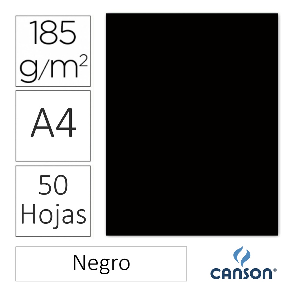 CARTULINA CANSON IRIS A4 185 GRAMOS – NEGRO (PACK 50 HOJAS)