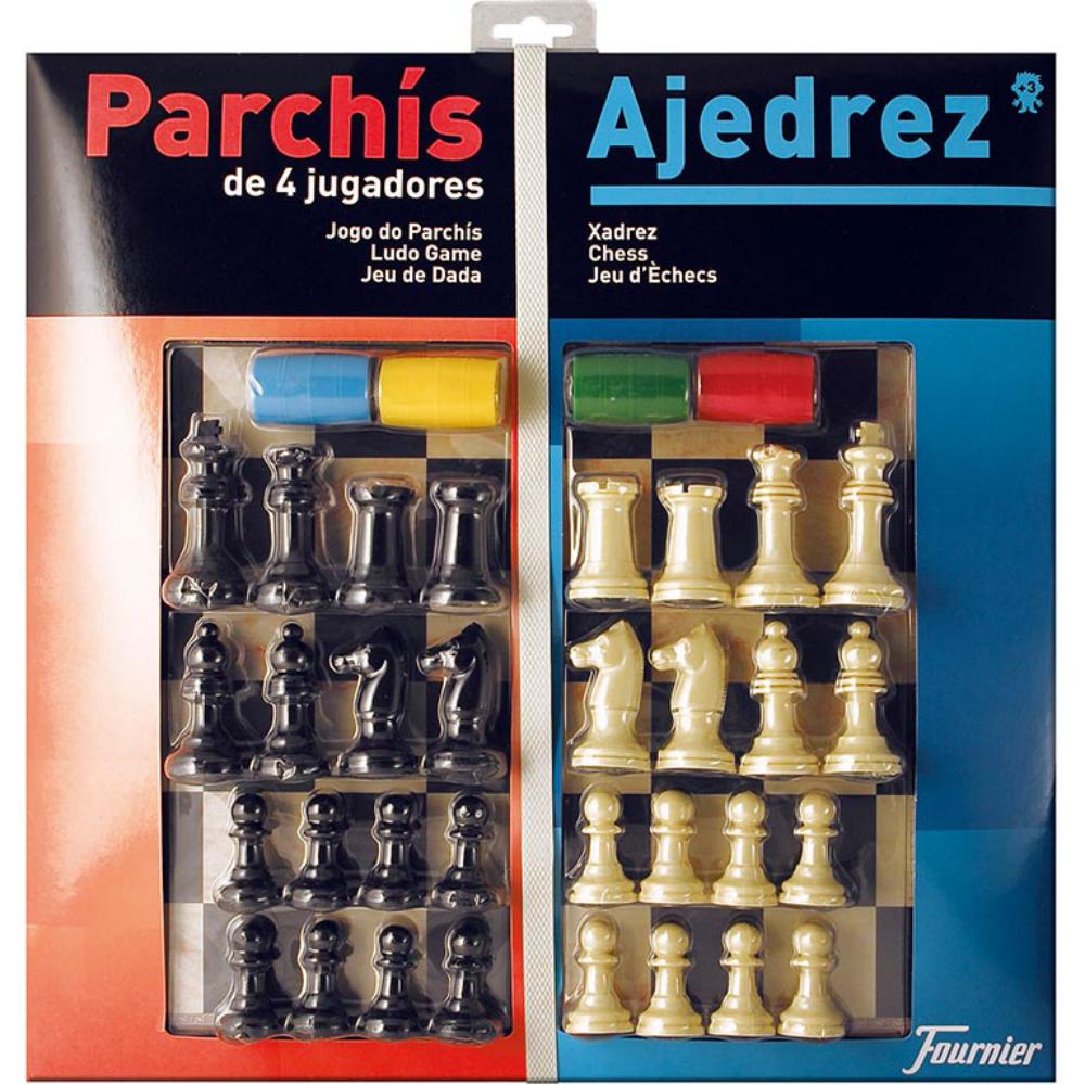 PARCHÍS CON AJEDREZ TABLERO GRANDE 4 JUGADORES 41×40×4,8 CM