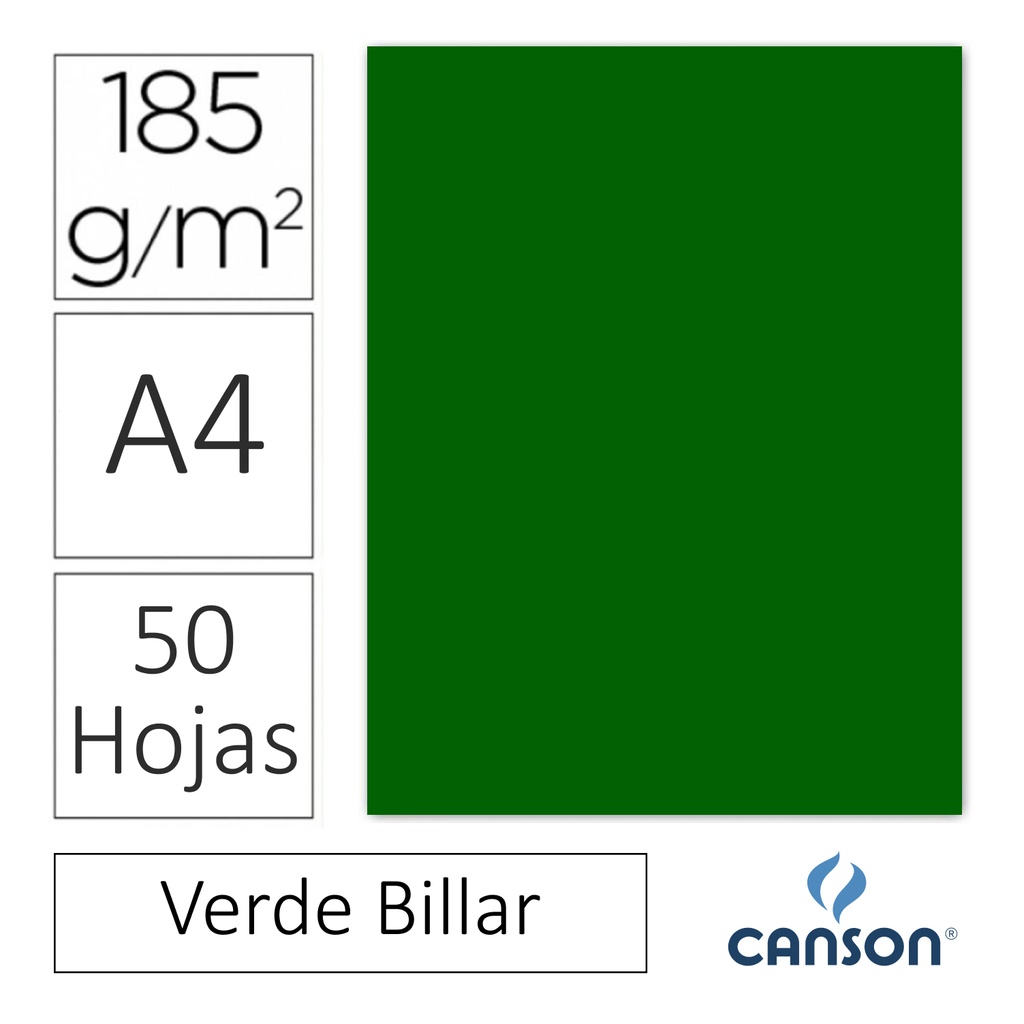 CARTULINA CANSON IRIS A4 185 GRAMOS – VERDE BILLAR (PACK 50 HOJAS)