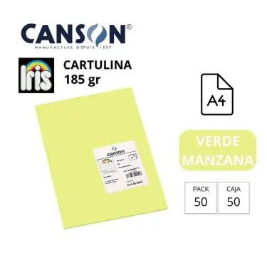 CARTULINA CANSON IRIS A4 185 GRAMOS VERDE MANZANA
