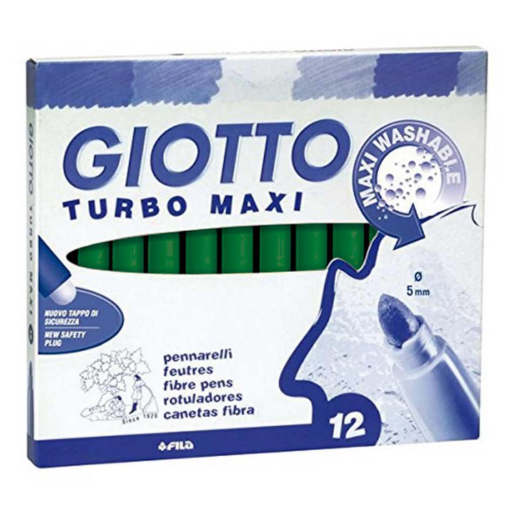 ROTULADOR GIOTTO TURBO MAXI – 12 UDS UNICOLOR VERDE OSCURO– TINTA LAVABLE – PUNTA 5 MM BLOQUEADA
