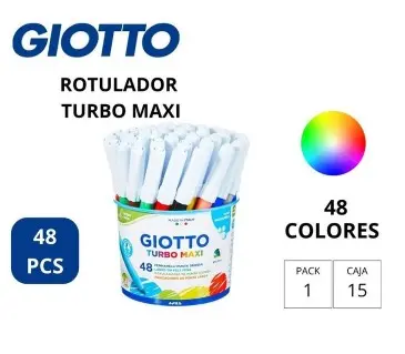 ROTULADOR GIOTTO TURBO MAXI – BOTE 48 ROTULADORES – COLORES SURTIDOS – PUNTA GRUESA 5 MM