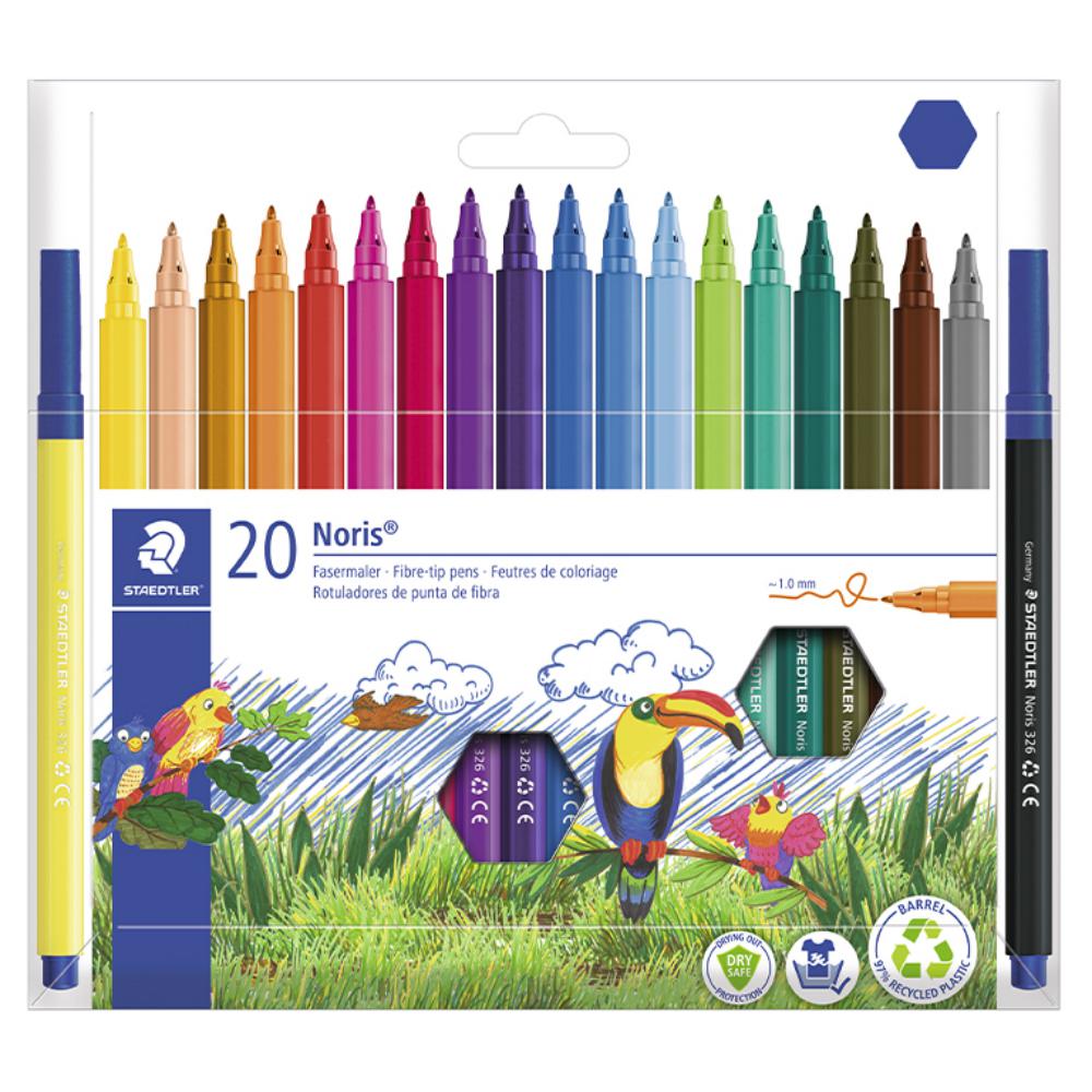 ROTULADOR STAEDTLER NORIS CLUB SLIM ESTUCHE CARTÓN 80% RECICLADO 20 UNIDADES COLORES SURTIDOS