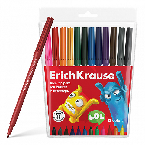 ROTULADORES ERICHKRAUSE JOLLY FRIENDS SUPER WASHABLE – 12 COLORES – BOLSA PVC CON PERCHA (12 PIEZAS)