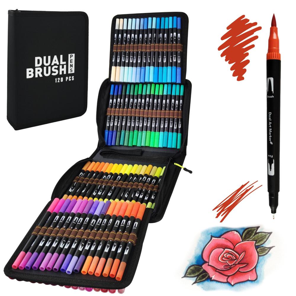 ROTULADORES LETTERING DOBLE PUNTA RAYLU PAPER | PACK 120 BRUSH PEN COLORES VIVOS | PUNTA PINCEL + PUNTA FINA PARA CALIGRAFÍA, DIBUJO Y MANUALIDADES