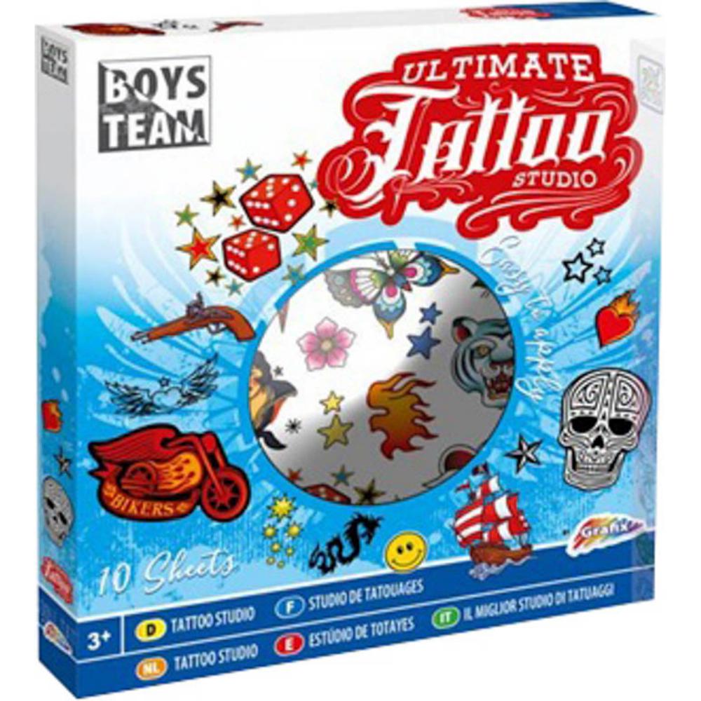 RMS ULTIMATE TATTOO SET AZUL – 1 HOJA CON 10 TATUAJES TEMPORALES – FÁCIL APLICACIÓN CON AGUA – NIÑOS Y NIÑAS