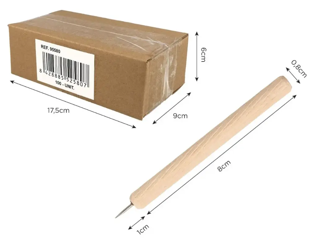 PUNZÓN PARA PICADO MANGO DE MADERA Y PUNTA METÁLICA 8 MM – INNSPIRO PACK 100 UDS