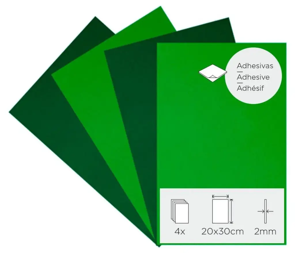 LÁMINAS GOMA EVA PRIMAVERA ADHESIVAS 20 × 30 CM · 2 MM PACK DE 4