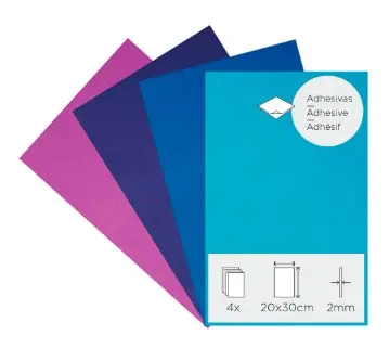 LÁMINAS GOMA EVA FRIOS ADHESIVAS 20 × 30 CM · 2 MM PACK DE 4