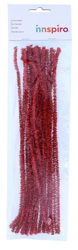 LIMPIAPIPAS CHENILLA METÁLICAS ROJO 6 MM × 30 CM – 25 UNIDADES