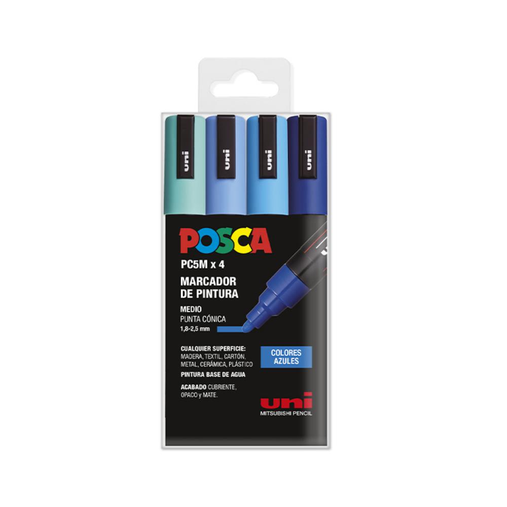 ROTULADOR POSCA PC-5M/4C ESTUCHE 4 COLORES AZULES SURTIDOS