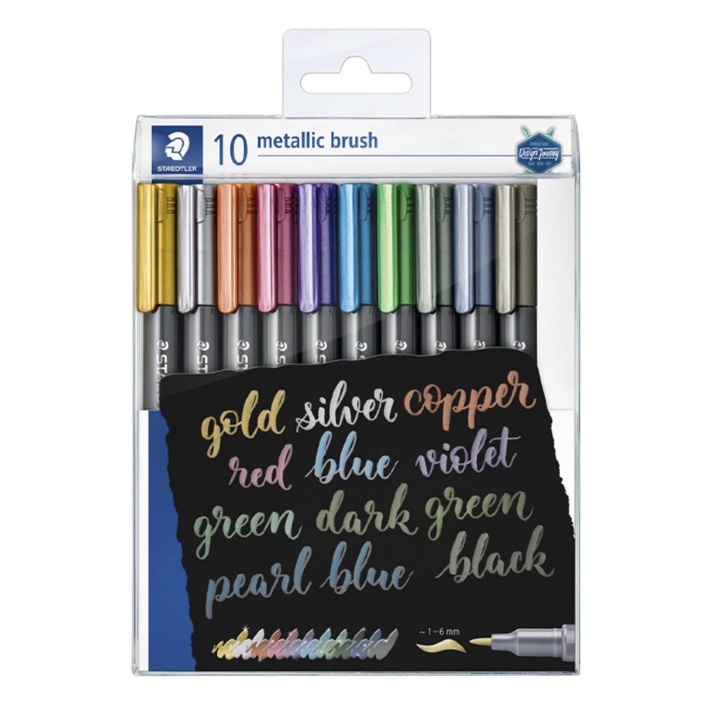 ROTULADORES STAEDTLER METALLIC BRUSH ESTUCHE 10 UNIDADES COLORES METÁLICOS