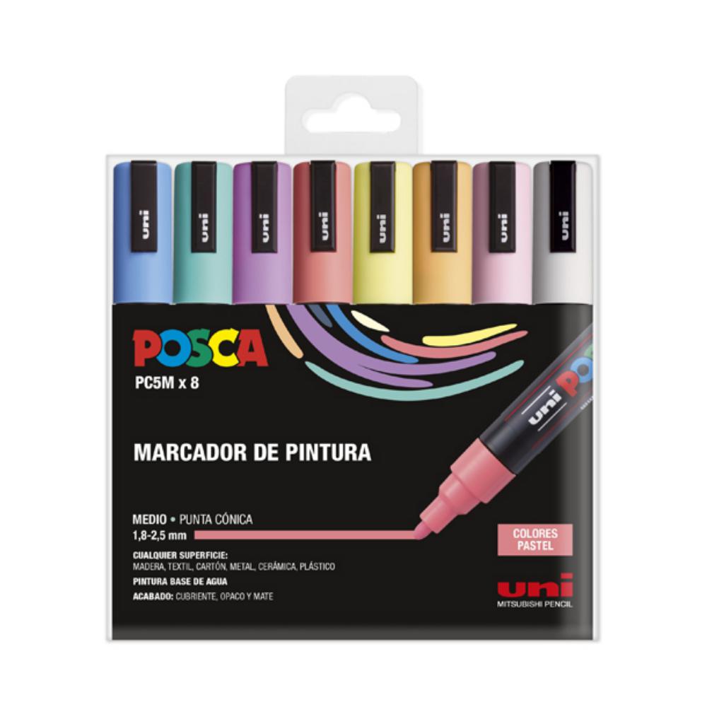 ROTULADORES UNI POSCA PC-5M ESTUCHE 8 COLORES PASTEL 1,8–2,5 MM