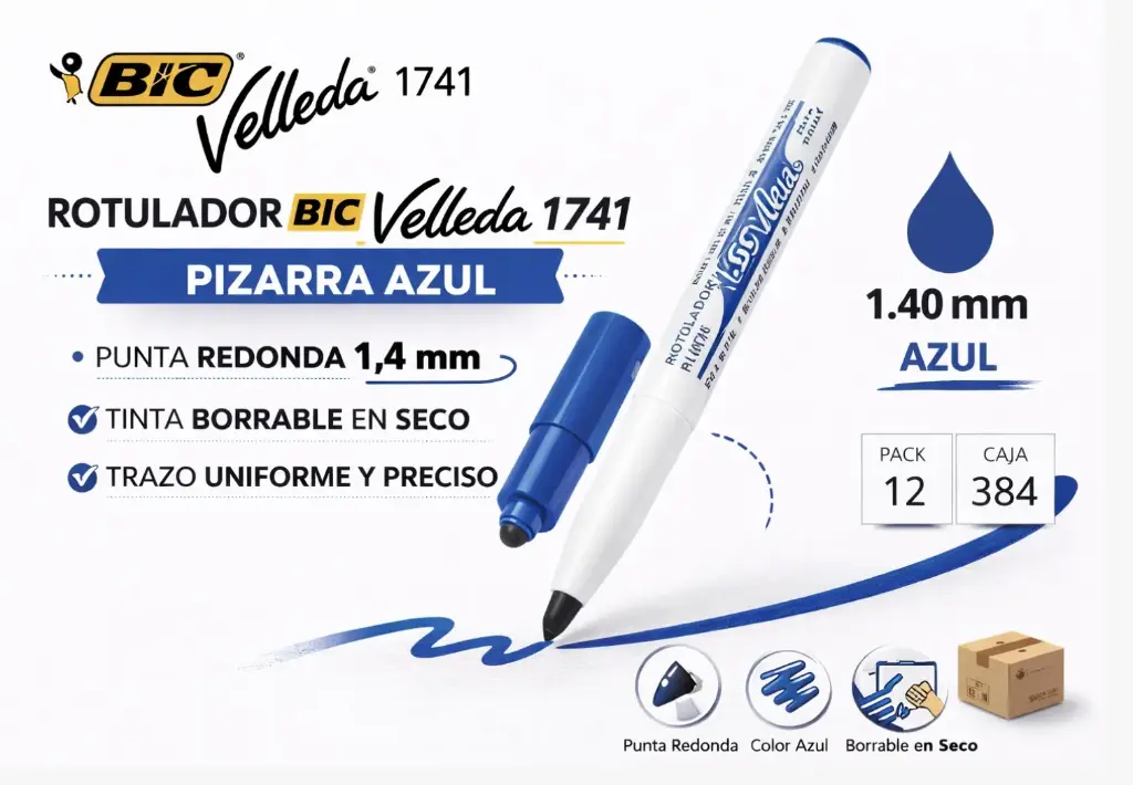 ROTULADOR BIC VELLEDA 1741 PIZARRA AZUL PUNTA REDONDA 1,4 MM
