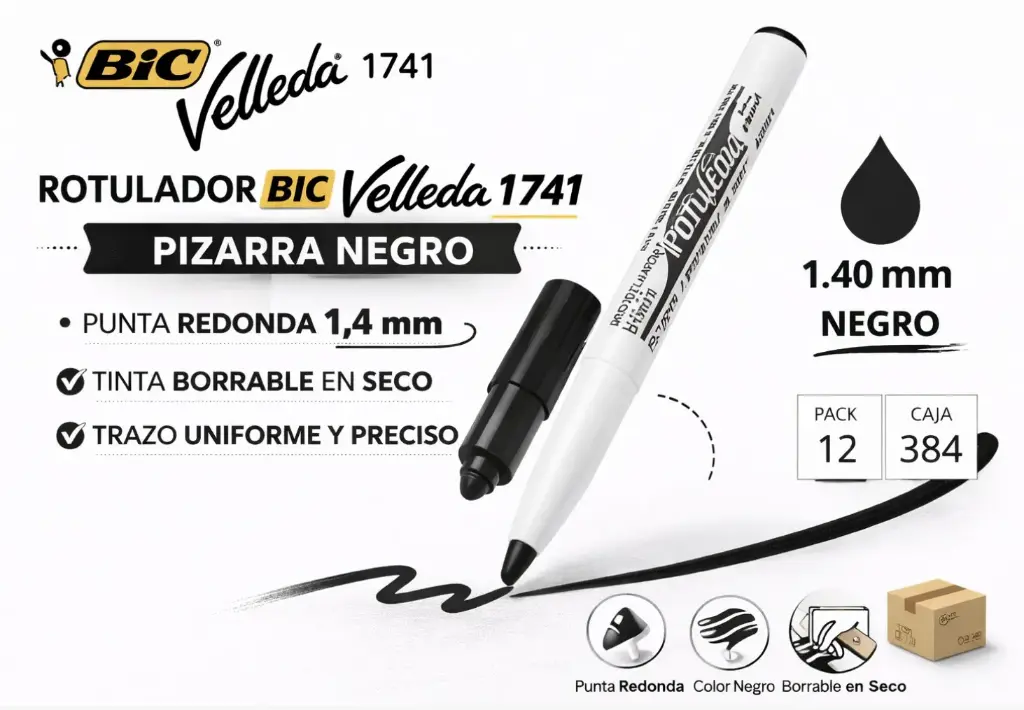 ROTULADOR BIC VELLEDA 1741 PIZARRA NEGRO PUNTA REDONDA 1,4 MM